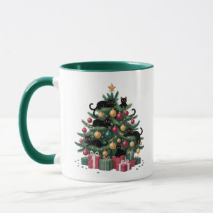 Black Cats Christmas Tree Cat Lover Xmas Lights Mug