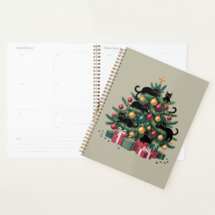 Black Cats Christmas Tree Cat Lover Xmas Lights Planner