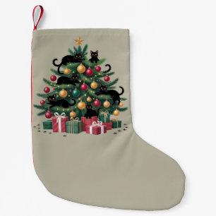 Black Cats Christmas Tree Cat Lover Xmas Lights Small Christmas Stocking