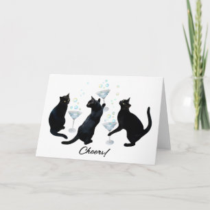 Black Cats Drinking Martinis Card