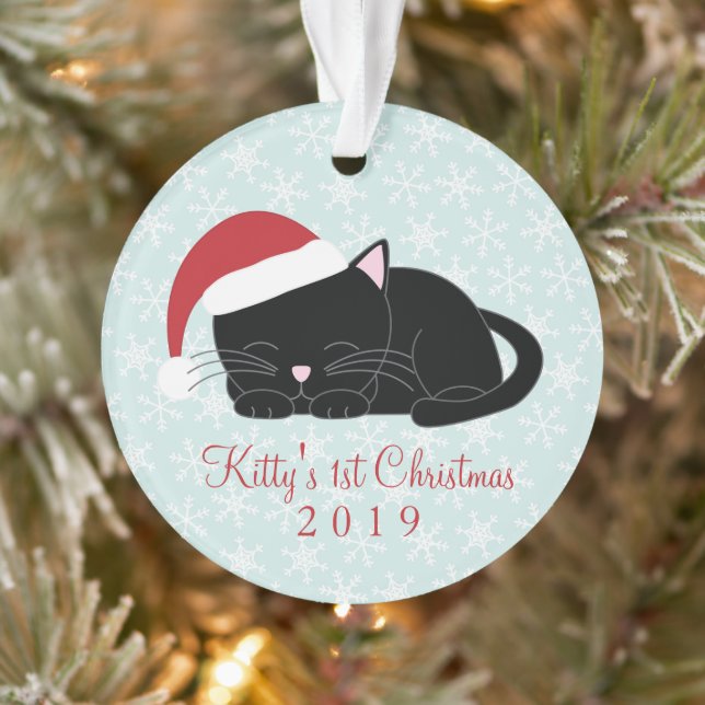 Black Cat's First Christmas Photo Ornament (Tree)