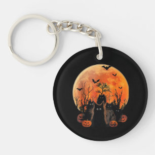 Black Cats Full Moon Funny Animal Pet Lover Hallow Keychain