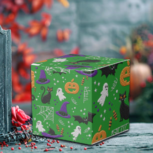 Black Cats Ghosts Bats Green Pattern Halloween Favor Box