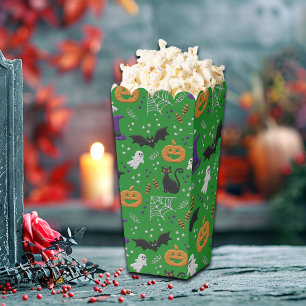 Black Cats Ghosts Bats Green Pattern Halloween Favor Box