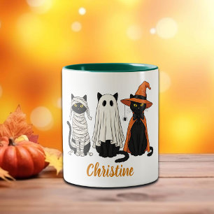 Black Cats Ghosts Halloween Two-Tone Coffee Mug