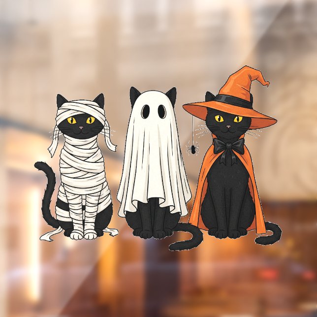 Black Cats Ghosts Halloween Window Cling (Sheet 2)