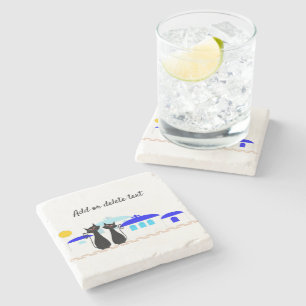 Black Cats Greek Scene Personalised Stone Coaster