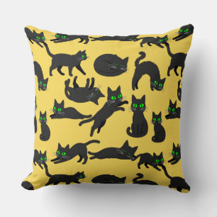 Black Cats Green Eyes Cute Kittens Throw Pillow