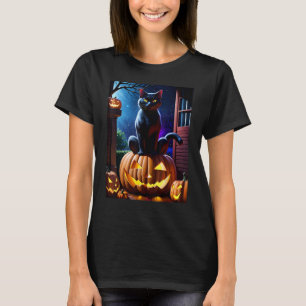 Black Cats Halloween - Halloween Cat on Jackolante T-Shirt