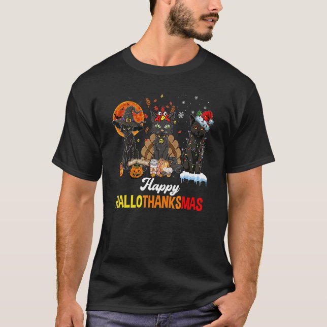 Black Cats Halloween Merry Christmas Happy Halloth T-Shirt (Front)