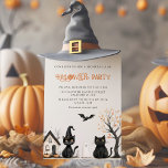 Black Cats Halloween Party Invitation<br><div class="desc">Invite your guests to a spooktacular celebration with this adorable Halloween party invitation! Featuring cute black cats, a little ghost, pumpkins, a bat, and a witch hat, this design is perfect for family-friendly gatherings. The warm, autumnal colour palette and whimsical illustrations set the tone for a fun (not frightening) Halloween...</div>