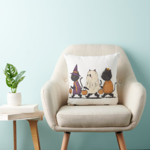 Black Cats Halloween Trick or Treat Cute Spooky Throw Pillow