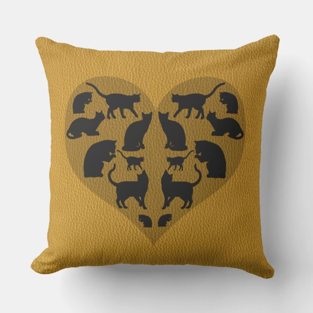 Black Cats Heart Throw Pillow (Front)