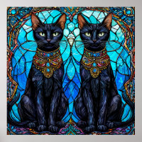 Black Cats in Artistic Stained Glass Design
