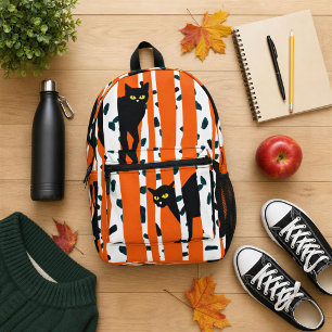 Black Cats in Birch Forest Halloween Printed Backpack