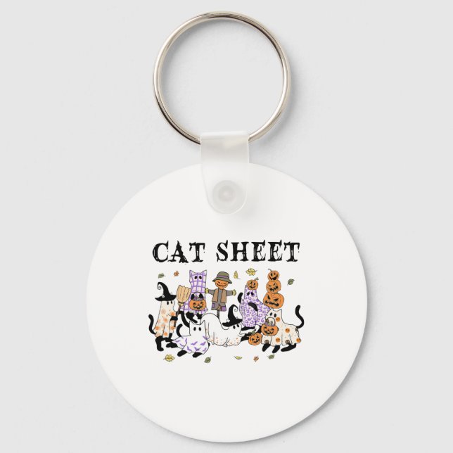 Black Cats In Ghost Costume Funny Cat Sheet Hallow Keychain (Front)