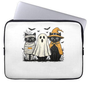 Black Cats in Halloween Costumes – Ghost, Witch, a Laptop Sleeve