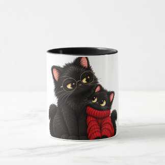 Black Cats in Red Sweater Mug - Cute Mom and Daugh