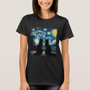 Black Cats Lover Starry Night Van Gogh Cat Mom Cat T-Shirt