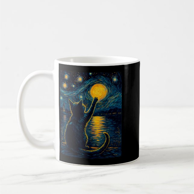 Black Cats Lover Starry Night Vincent Van Gogh Coffee Mug (Left)