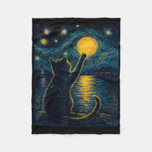 Black Cats Lover Starry Night Vincent Van Gogh Fleece Blanket