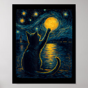 Black Cats Lover Starry Night Vincent Van Gogh  Poster