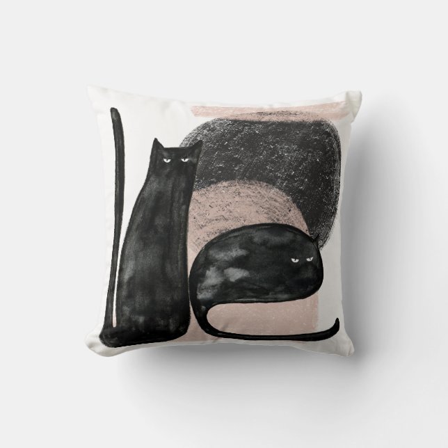 Black cats minimalist illustration, cat modern art throw pillow (Front)
