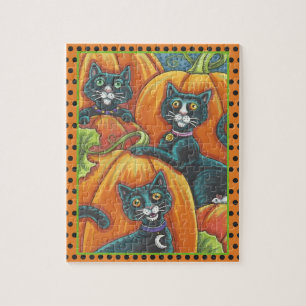 BLACK CATS, MOUSE, PUMPKIN PATCH HALLOWEEN PUZZLE