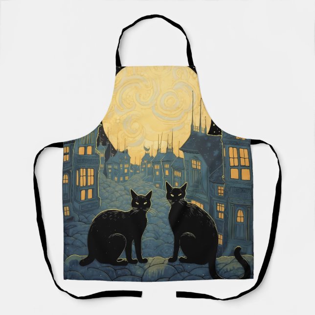 Black Cats on A Rooftop Apron (Front)