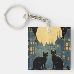 Black Cats on A Rooftop Keychain