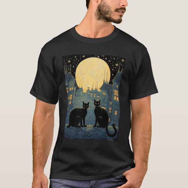 Black Cats on A Rooftop T-Shirt (Front)