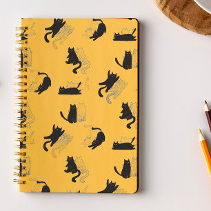 Black Cats on Mustard with Blue Outlines– Modern  Notebook