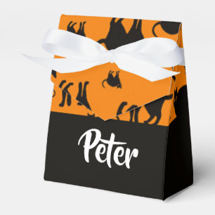 Black cats on orange favor box