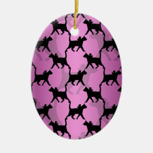 Black Cats on PInk Ceramic Ornament
