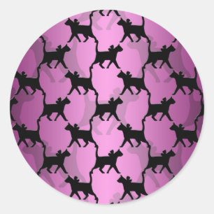 Black Cats on PInk Classic Round Sticker