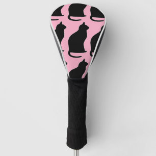 Black cats on pink golf head cover