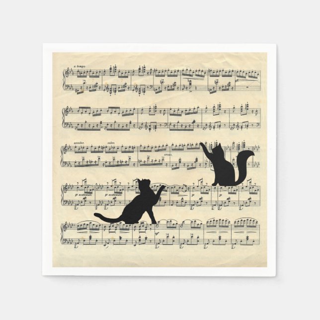 Black Cats on Sheet Music Napkin (Front)