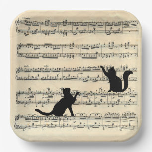 Black Cats on Sheet Music Paper Plate