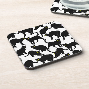 Black Cats on White Coaster