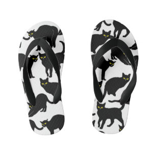 Black Cats on White Kid's Flip Flops