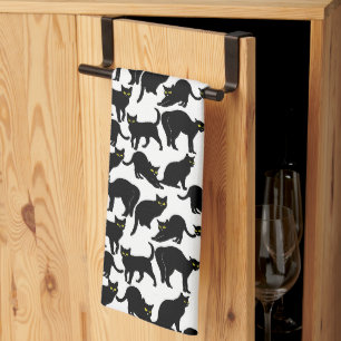 Black Cats on White Kitchen Towel