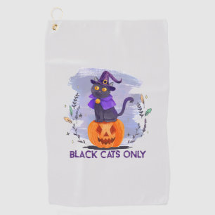 Black Cats Only – Witch Cat on Jack-O’-Lantern Golf Towel