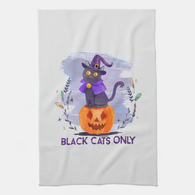 Black Cats Only – Witch Cat on Jack-O’-Lantern Kitchen Towel (Vertical)