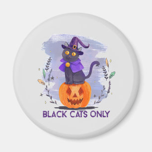 Black Cats Only – Witch Cat on Jack-O’-Lantern Magnet