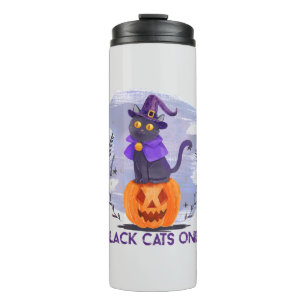 Black Cats Only – Witch Cat on Jack-O’-Lantern Thermal Tumbler