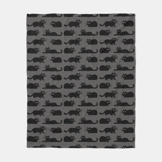 Black Cats Pattern | Cool Kitties Black and Grey Fleece Blanket (Front)