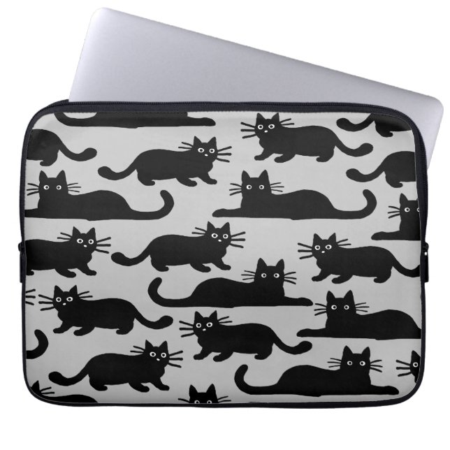 Black Cats Pattern Laptop Sleeve (Front)