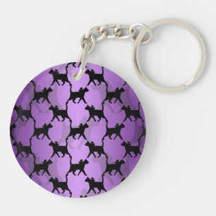Black Cats Pattern on Purple Keychain