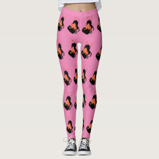 Black cats play with heart leggings