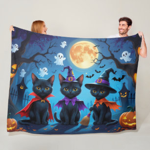 Black Cats Pumpkin Halloween Funny Fleece Blanket